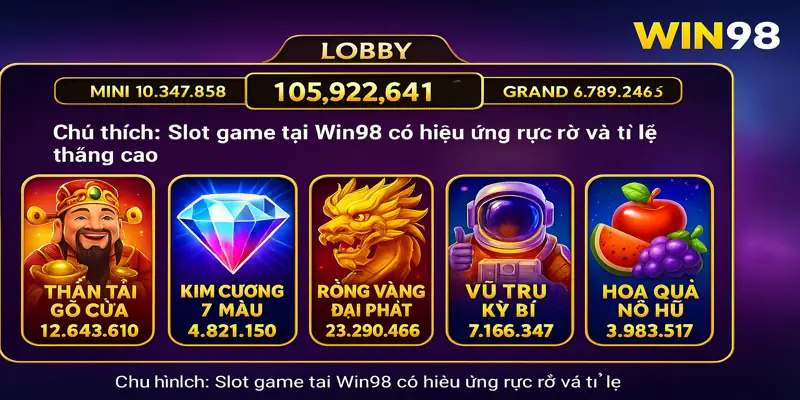 Slot game tại Win98 có hiệu ứng rực rỡ và tỉ lệ thắng cao